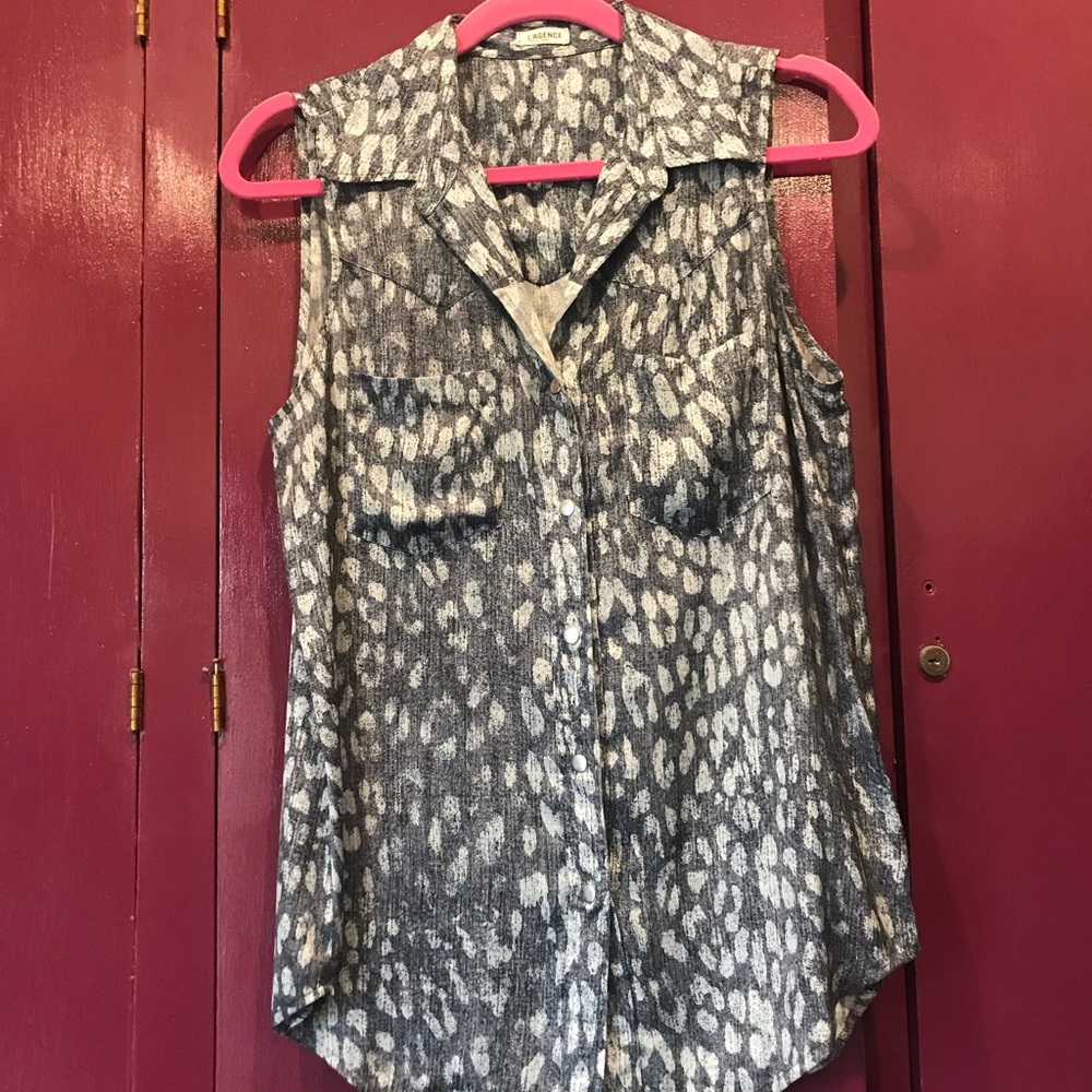 L’Agence blue printed snap up tank top 4